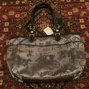 Coach Black and Gray Carriage Print Tote